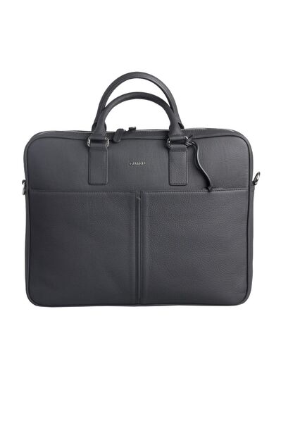 Guard Black Large Leather Briefcase with Laptop Compartment - Thumbnail