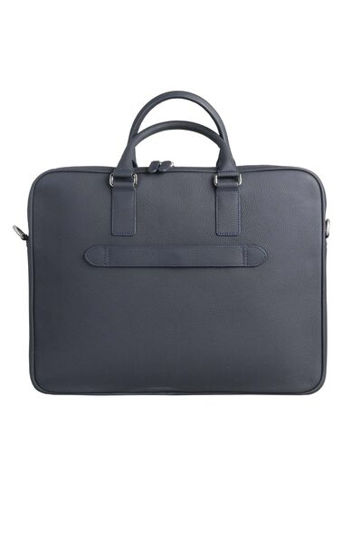 Guard Navy Blue Laptop Entry Large Leather Briefcase - Thumbnail