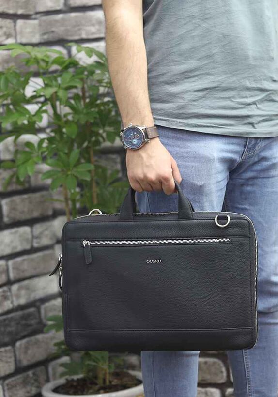 Guard Black Leather Special Edition Laptop and Briefcase