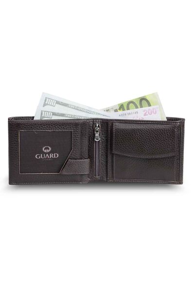 Guard Brown Leather Men's Wallet with Coin Compartment - Thumbnail
