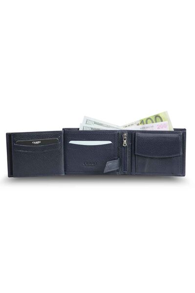Guard Navy Blue Coin Compartment Leather Men's Wallet - Thumbnail