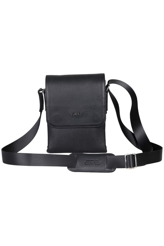 Guard Black Leather Multi Compartment Shoulder Bag