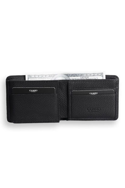 Guard Black Matte Sport Special Stitching Patterned Leather Men's Wallet - Thumbnail