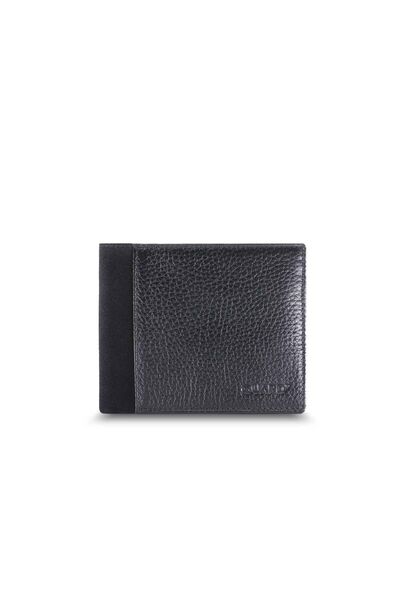 Guard Black Nubuck Detailed Slim Leather Men's Wallet - Thumbnail