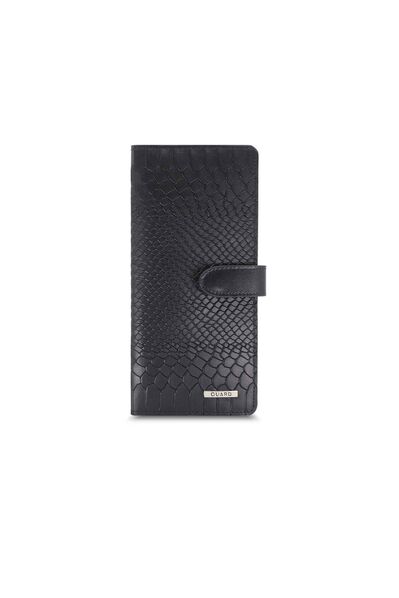 Guard Black Python Print Leather Phone Wallet with Card and Money Compartment - Thumbnail