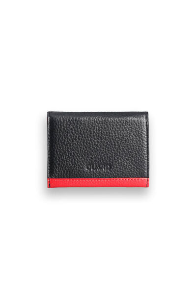 Guard Black - Red Dual Color Compartment Genuine Leather Card Holder - Thumbnail