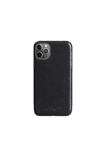 Guard Black Road Patterned iPhone 11 Genuine Leather Phone Case - Thumbnail