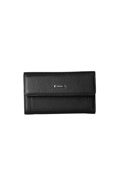 Guard Black Snap Fastener Genuine Leather Women's Wallet - Thumbnail