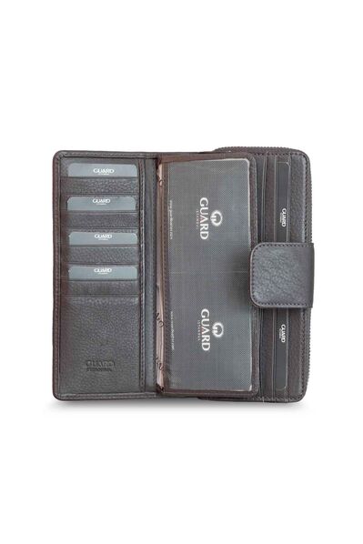 Guard Brown Zippered Leather Hand Portfolio - Thumbnail