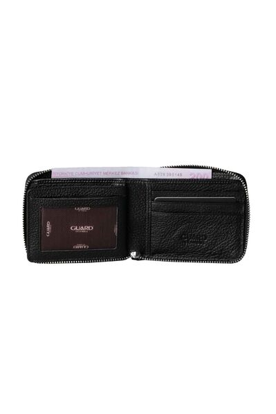 Guard - Guard Black Zipper Horizontal Mini Genuine Leather Wallet (1)