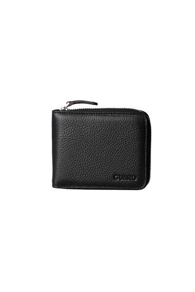 Guard Black Zipper Horizontal Mini Genuine Leather Wallet - Thumbnail