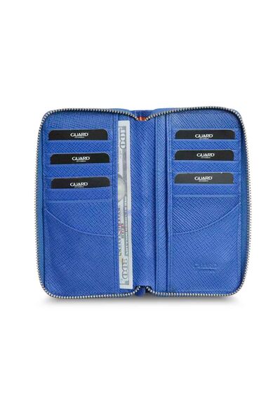 Guard Blue Burlap Print Zipper Portfolio Wallet - Thumbnail