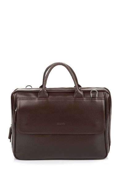Guard Brown 15.4 Inch Genuine Leather Briefcase With Laptop Compartment - Thumbnail