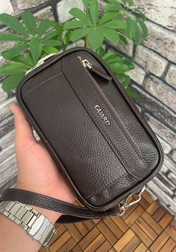 Guard Brown Genuine Leather Combination Locked Handbag