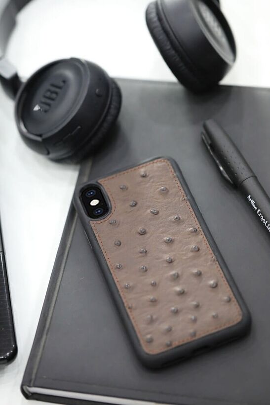 Guard Brown Ostrich Model Leather iPhone X / XS Case