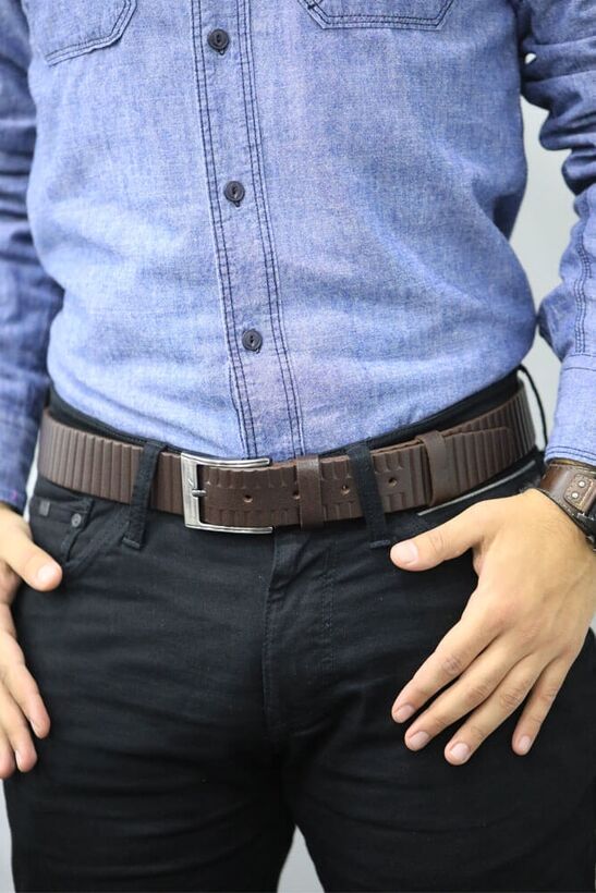Guard Brown Wide Stripe Patterned Leather Belt