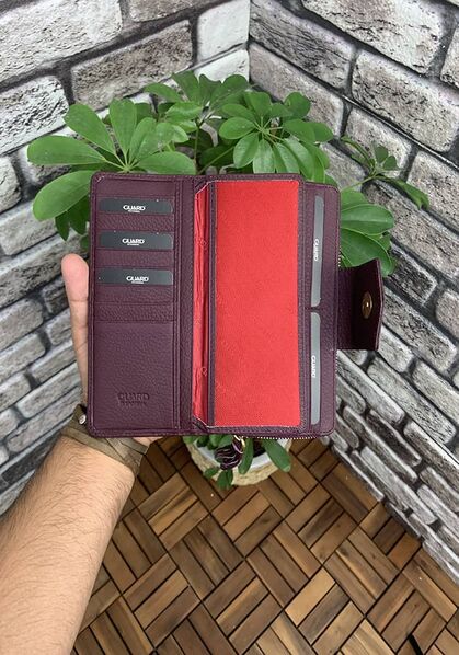 Guard Burgundy Matte Zippered and Leather Pleated Hand Portfolio - Thumbnail