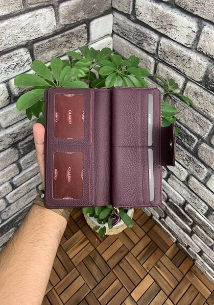 Guard Burgundy Matte Zippered and Leather Pleated Hand Portfolio - Thumbnail