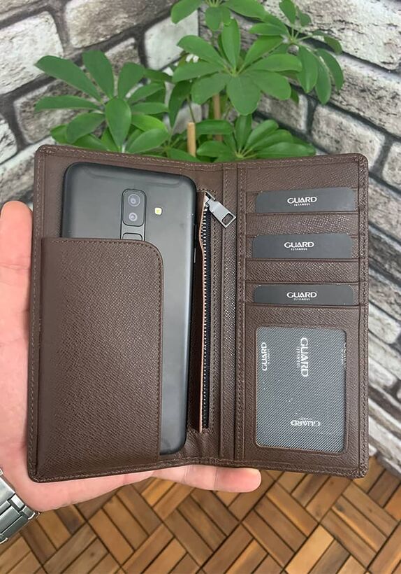 Guard Chelsea Brown Saffiano Leather Hand Portfolio with Phone Compartment