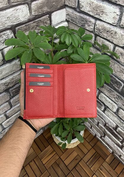 Slim Red Leather Wallet with Guard Snaps - Thumbnail