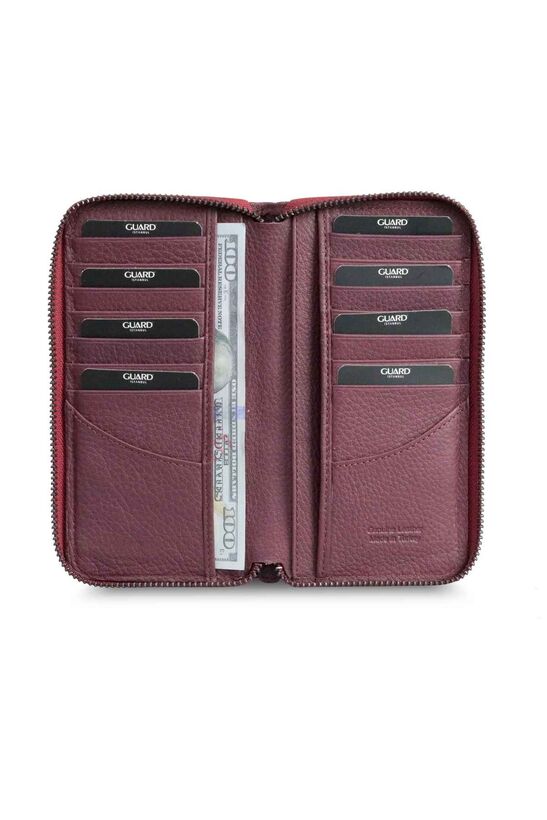 Guard Burgundy Zippered Portfolio Genuine Leather Wallet