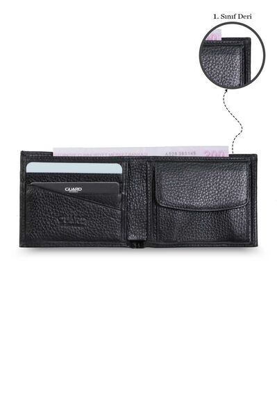 Guard - Guard Coin Compartment Black Genuine Leather Horizontal Men's Wallet (1)