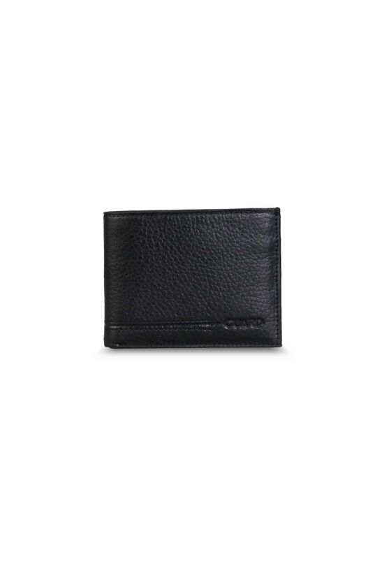 Guard Coin Compartment Black Genuine Leather Horizontal Men's Wallet