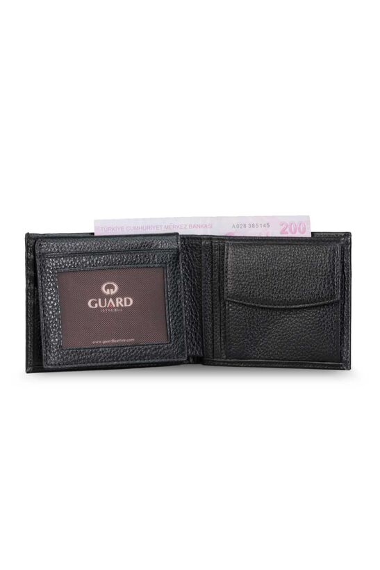 Guard Coin Black Leather Horizontal Men's Wallet