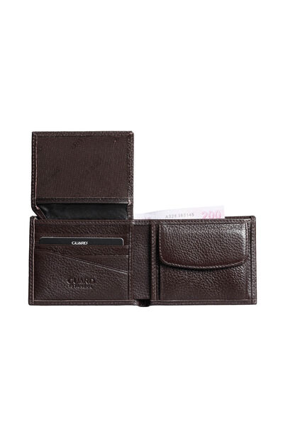 Guard Coin Pitted Brown Genuine Leather Horizontal Men's Wallet - Thumbnail