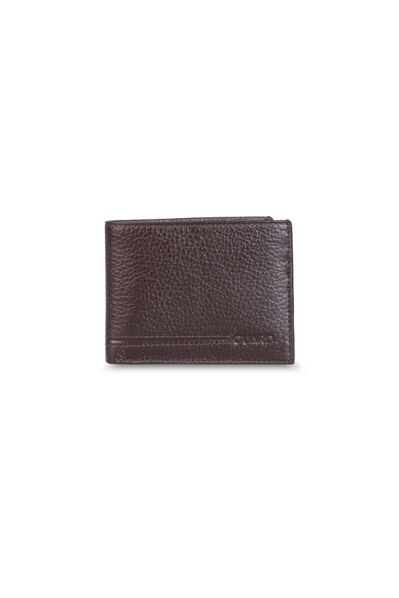 Guard Coin Compartment Brown Genuine Leather Horizontal Men's Wallet - Thumbnail