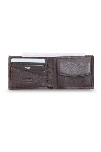 Guard Coin Compartment Brown Genuine Leather Horizontal Men's Wallet - Thumbnail