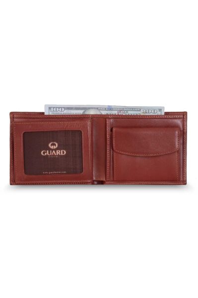 Guard Coin Compartment Horizontal Tan Leather Men's Wallet - Thumbnail
