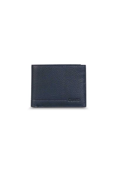Guard Coin Compartment Purse Navy Blue Genuine Leather Horizontal Men's Wallet - Thumbnail