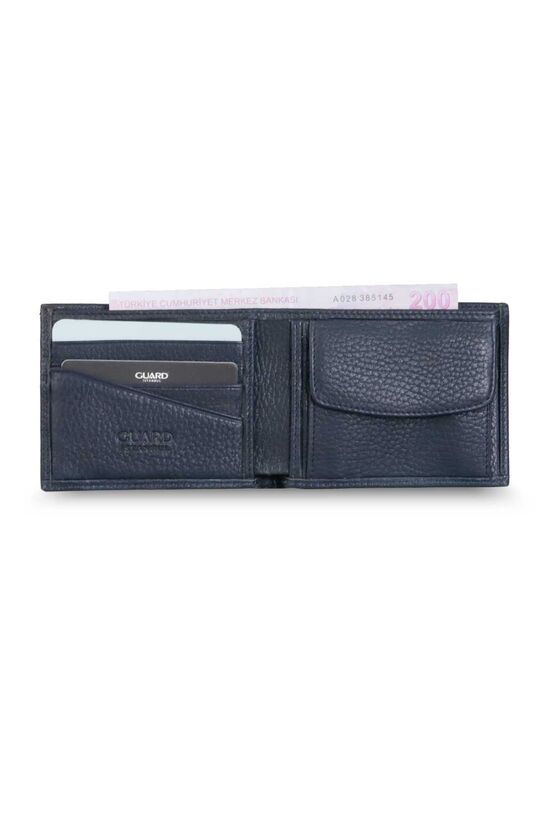 Guard Coin Compartment Purse Navy Blue Genuine Leather Horizontal Men's Wallet