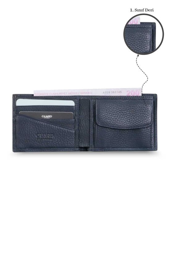 Guard Coin Compartment Purse Navy Blue Genuine Leather Horizontal Men's Wallet