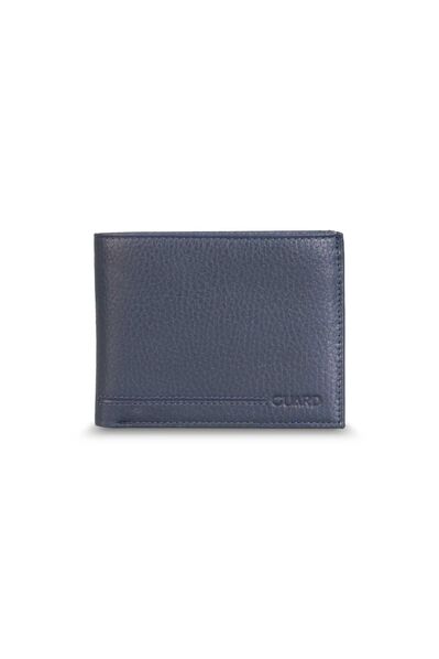 Guard Navy Blue Leather Horizontal Men's Wallet With Coin Compartment - Thumbnail