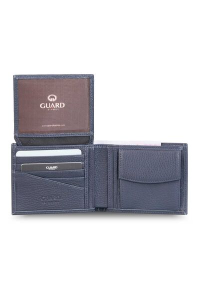 Guard Navy Blue Leather Horizontal Men's Wallet With Coin Compartment - Thumbnail