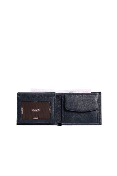 Guard Coin Pitted Navy Blue Genuine Leather Horizontal Men's Wallet - Thumbnail