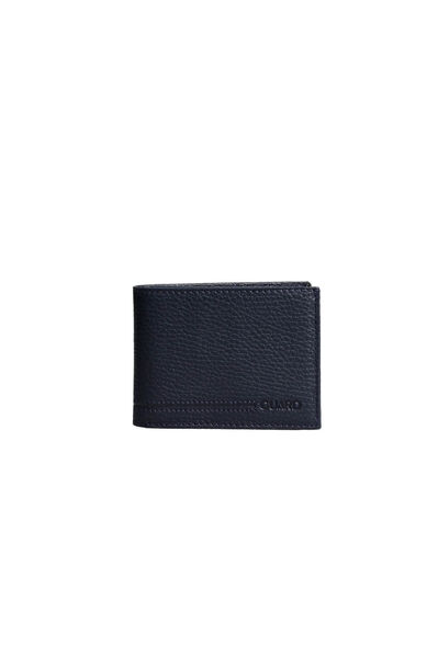 Guard Coin Pitted Navy Blue Genuine Leather Horizontal Men's Wallet - Thumbnail