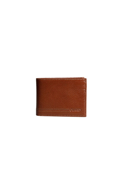 Guard Coin Pitted Tan Genuine Leather Horizontal Men's Wallet - Thumbnail