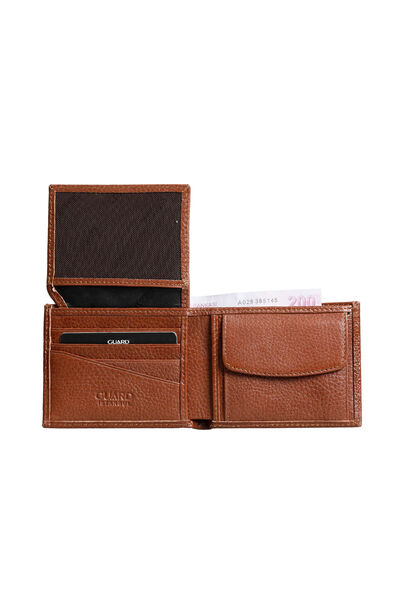 Guard Coin Pitted Tan Genuine Leather Horizontal Men's Wallet - Thumbnail