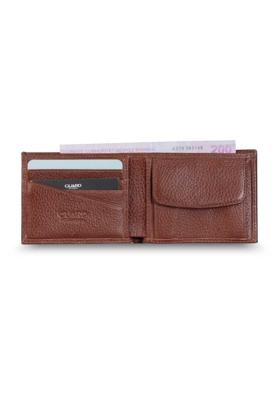 Guard Coin Compartment Tan Genuine Leather Horizontal Men's Wallet