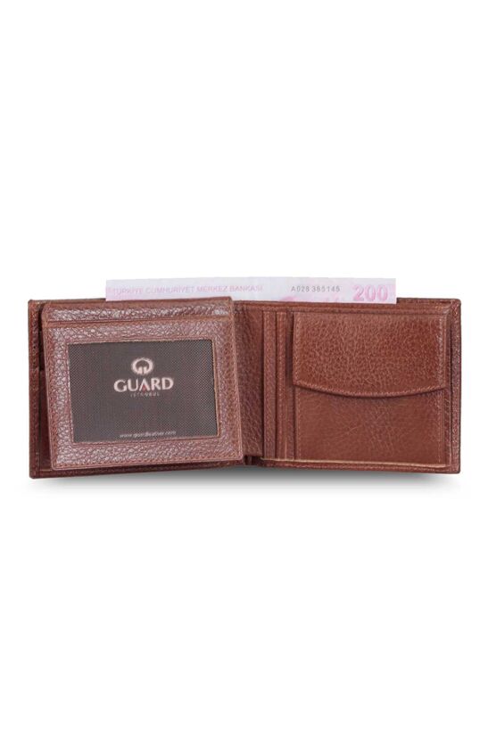 Guard Coin Compartment Tan Leather Horizontal Men's Wallet