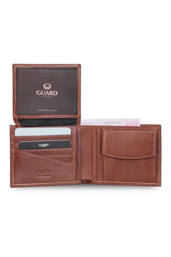 Guard Coin Compartment Tan Leather Horizontal Men's Wallet