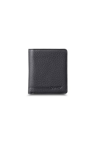 Guard Matte Black Leather Men's Wallet with Coin Entry - Thumbnail