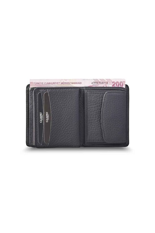 Guard Matte Black Leather Men's Wallet with Coin Entry