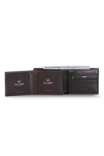 Guard Brown Leather Men's Wallet with Coin Entry - Thumbnail