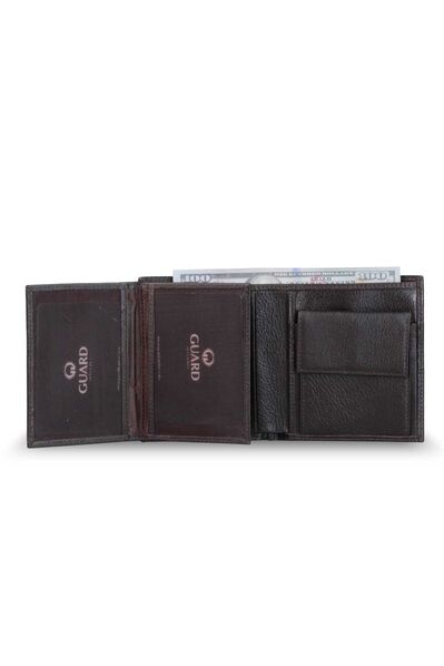 Guard Brown Leather Vertical Men's Wallet with Coin Entry - Thumbnail