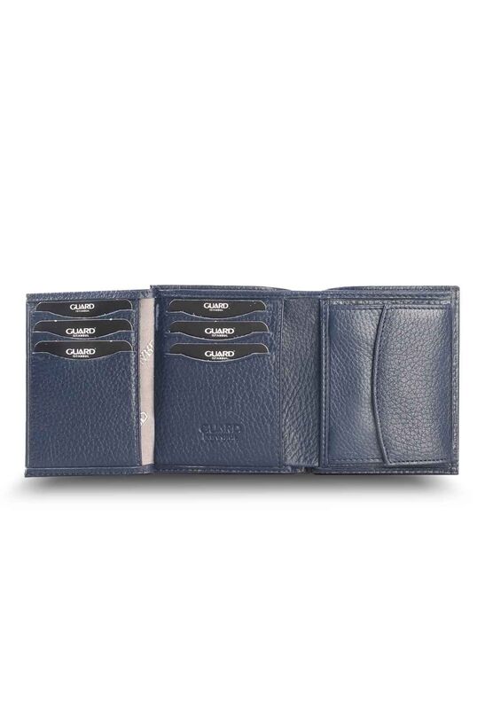 Guard Navy Blue Leather Men's Wallet with Coin Entry