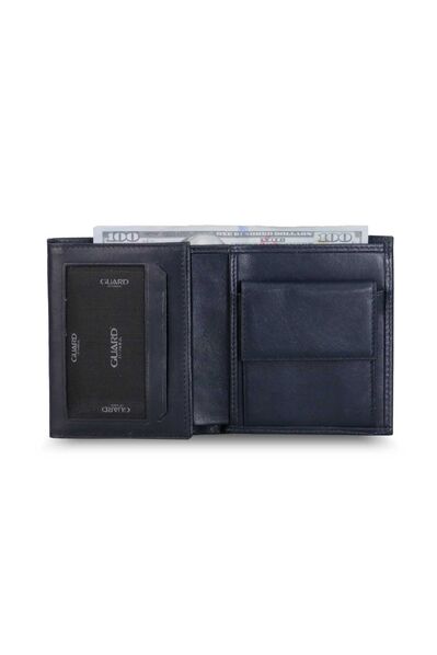 Guard Navy Blue Leather Vertical Men's Wallet with Coin Entry - Thumbnail